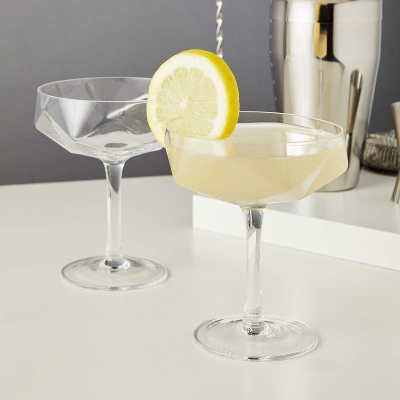 Viski Faceted Coupe Glasses set of 2, Champagne, Martini, Wine, Crystal Cocktail Glasses for Bar, Drinking Glass Set of 2, 7oz - Image 4